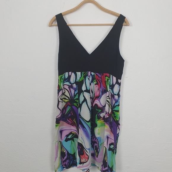 SEDUCE Womens Black/Bright Coloured Silk Sleeveless Dress Size 12 - Picture 3 of 5